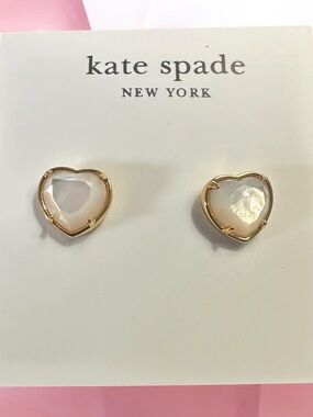 New Kate Spade New York gold-tone studs featuring a heart-shaped mother-of-pearl